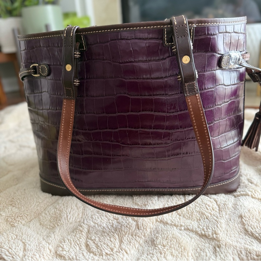 Dooney & Bourke Plum Croc Embossed Tote - Picture 2 of 8
